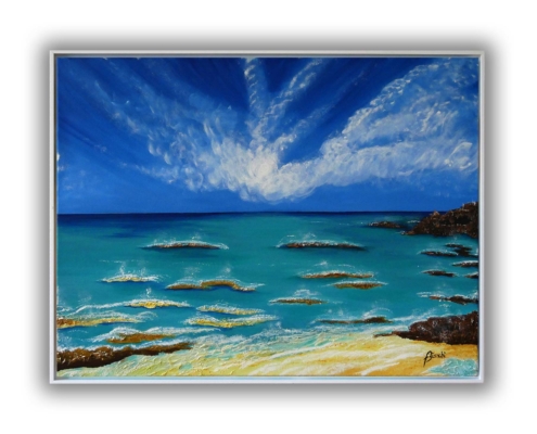 Sardinien Acryl-Gemälde Strand an der Meeresküste bei Wellengang